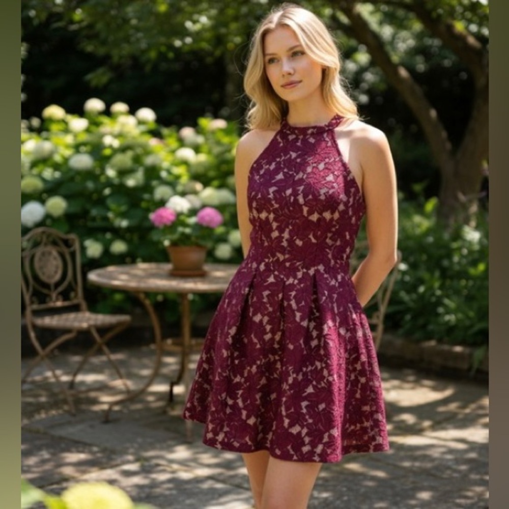 Altar'd State Burgundy Lace Mini Dress